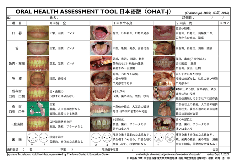 図1 日本語版のOral Health Assessment Tool（OHAT-J）
