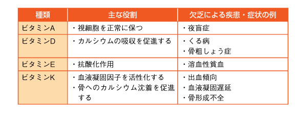 表5　主な脂溶性ビタミンと特徴の参照画像