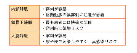 表2　挿入経路（中枢挿入式）ごとの特徴の参照画像